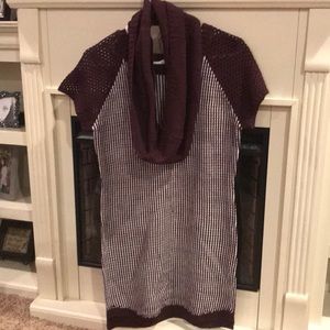 Burgundy/ White Striped Sweater Dress with Scarf